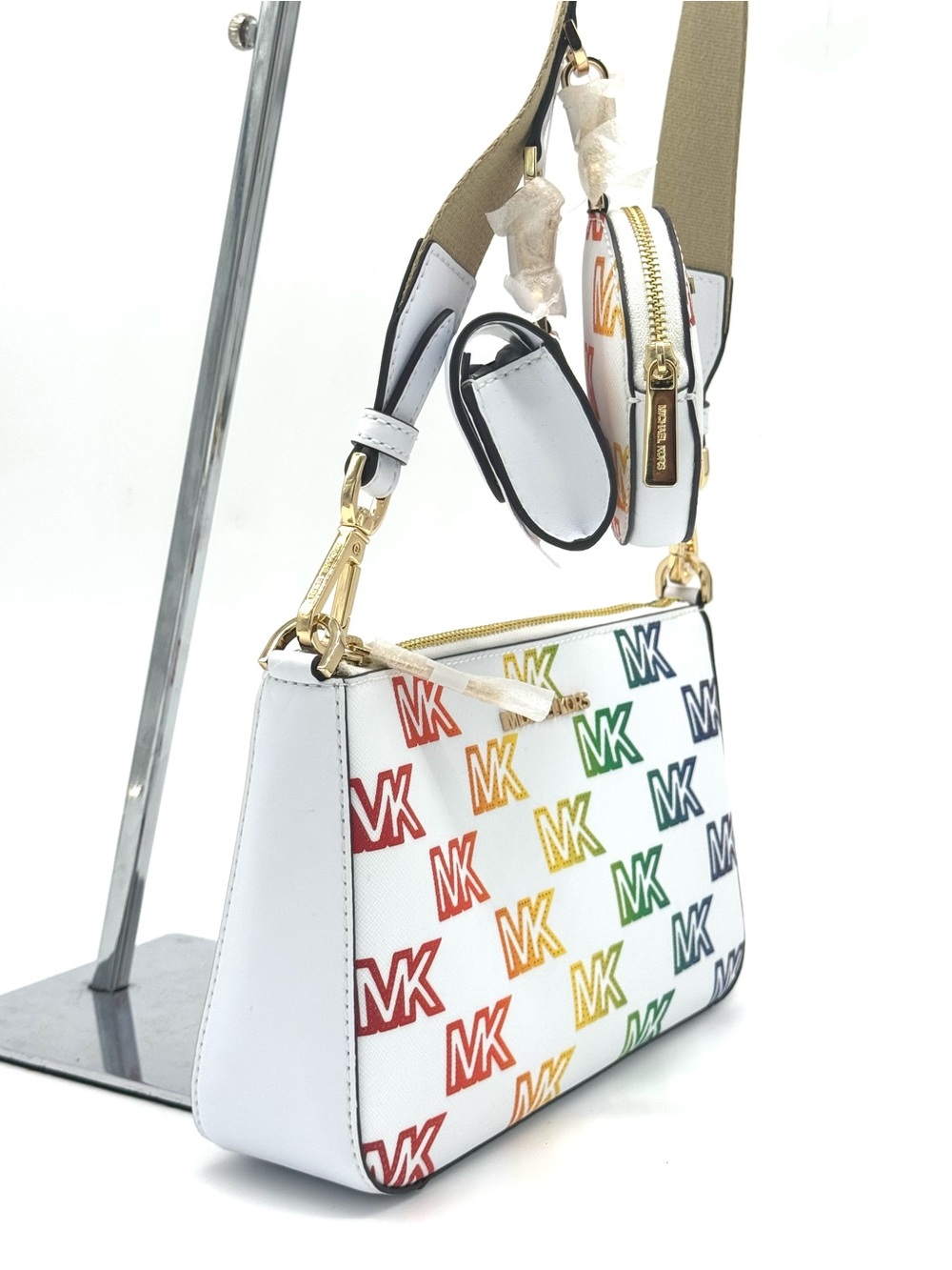 Michael Kors Jet Set Price Medium Crossbody W Tech Accessories Rainbow MK Logo - Picture 4 of 10